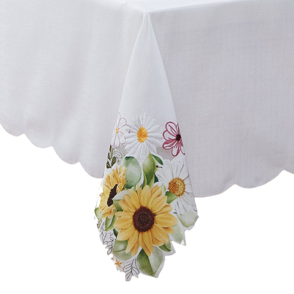 Elrene Sunflower And Daisies Cutwork Tablecloth