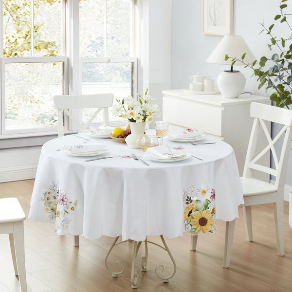 Elrene Sunflower And Daisies Cutwork Tablecloth