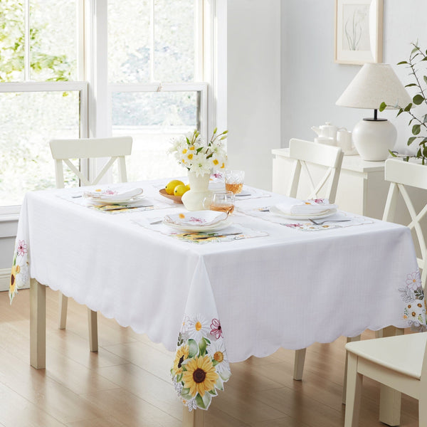 elrene Sunflower and Daisies Cutwork Tablecloth