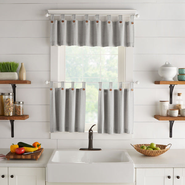 Elrene Tucker Solid Button Window Tier Set & Valance
