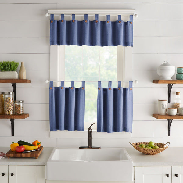 Elrene Tucker Solid Button Window Tier Set & Valance