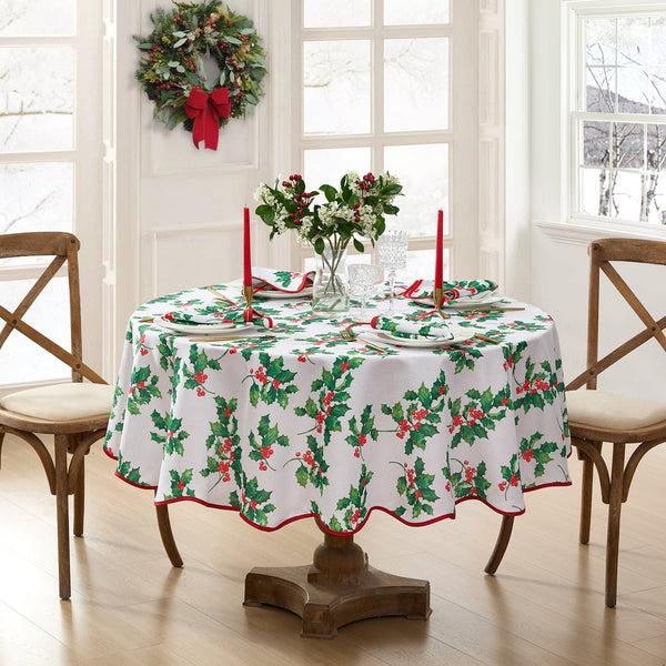 Elrene Vintage Holly Scallop Border Tablecloth