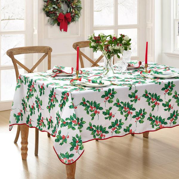 elrene Vintage Holly Scallop Border Tablecloth