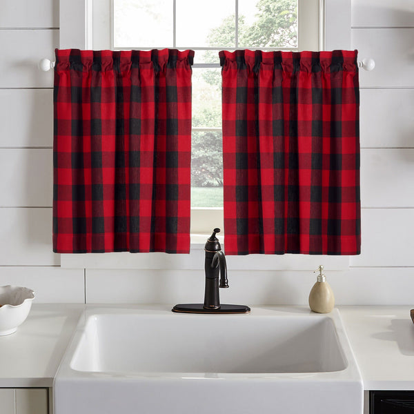 elrene Farmhouse Red/Black Buffalo Check Kitchen Curtain Tiers Set