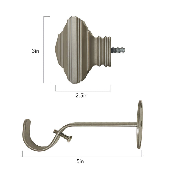Elrene Florence 1" Window Drapery Single Curtain Rod With Stacked Square Finial
