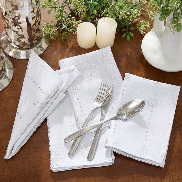 Elrene Foil Wonderland Snowflake Holiday Fabric Napkins Set Of 4