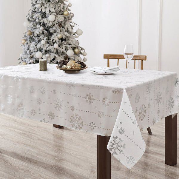 elrene Foil Wonderland Snowflake Holiday Fabric Tablecloth
