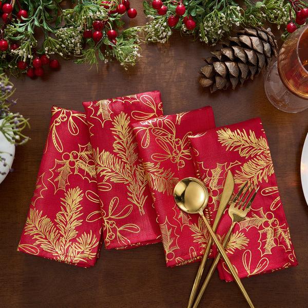 Elrene Foil Woodland Holiday Fabric Napkins Set Of 4
