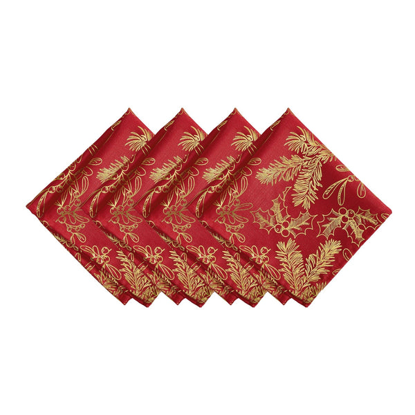 elrene Foil Woodland Holiday Fabric Napkins Set of 4