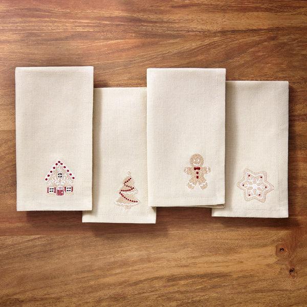 elrene Gingerbread Bliss Embroidered Cotton Napkins Set of 4