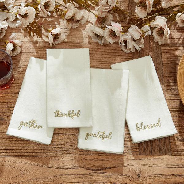 elrene Harvest Sentiment Embroidered Napkins Set of 4