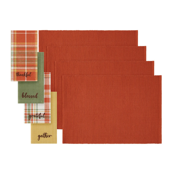 Elrene Harvest Sentiments Placemat And Napkin Value Set Of 8 (4 Of Each)