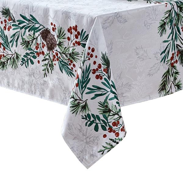 Elrene Holly Berry Flourish Holiday Fabric Tablecloth