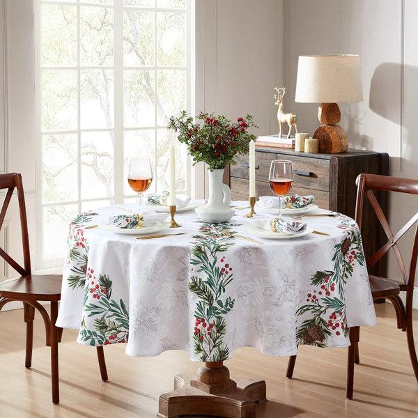 Elrene Holly Berry Flourish Holiday Fabric Tablecloth