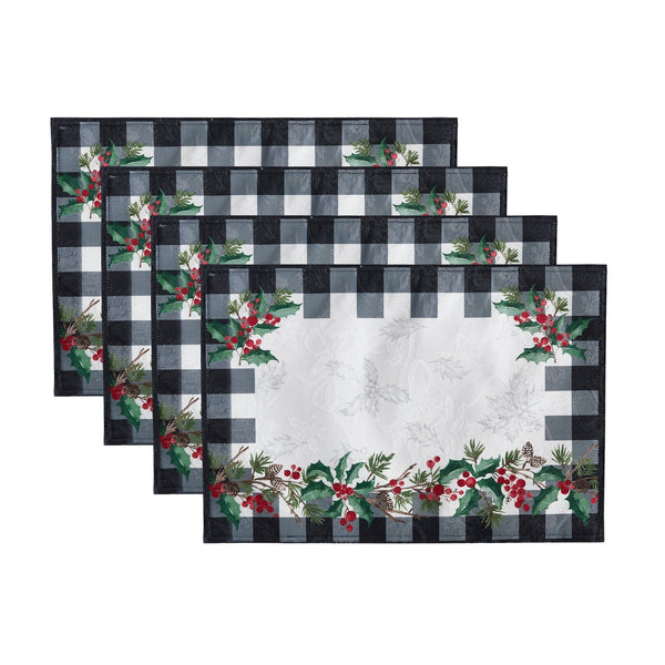 elrene Holly Farmhouse Charm Holiday Fabric Placemats Set of 4