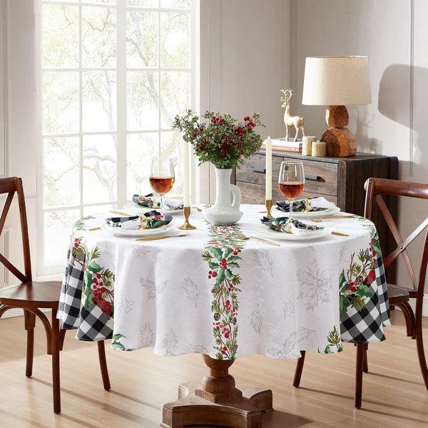elrene Holly Farmhouse Charm Holiday Fabric Tablecloth