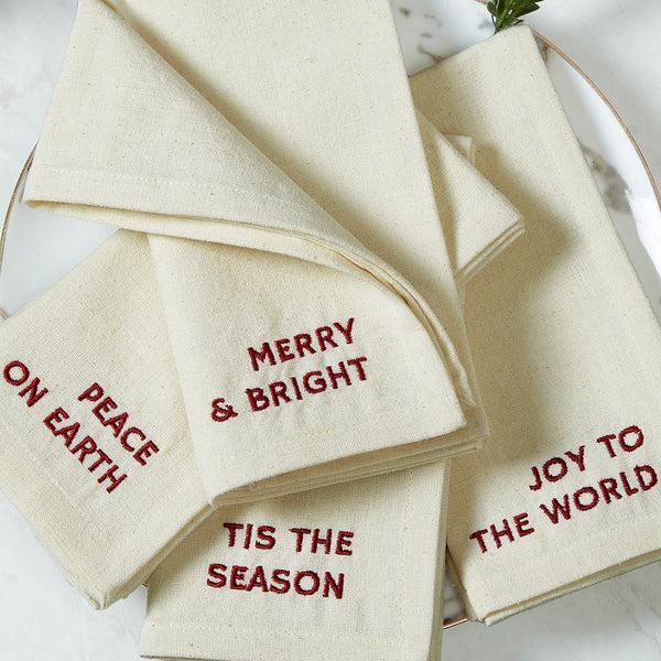 Elrene Joyful Sentiment Christmas/Holiday Embroidered Napkins Set Of 4
