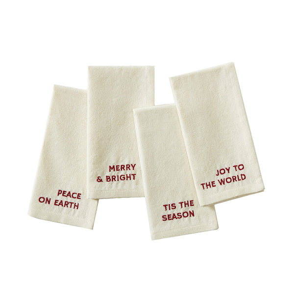 Elrene Joyful Sentiment Christmas/Holiday Embroidered Napkins Set Of 4
