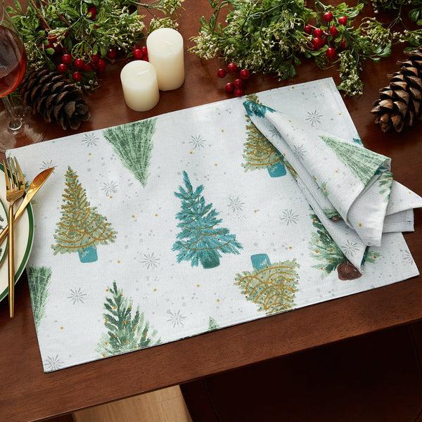 Elrene Lucina Twinkle Trees Holiday Lurex Fabric Napkins Set Of 4