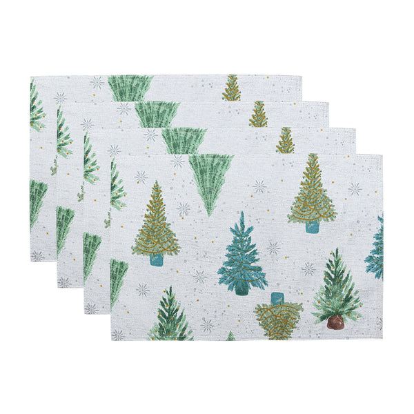 elrene Lucina Twinkle Trees Holiday Lurex Fabric Placemats Set of 4