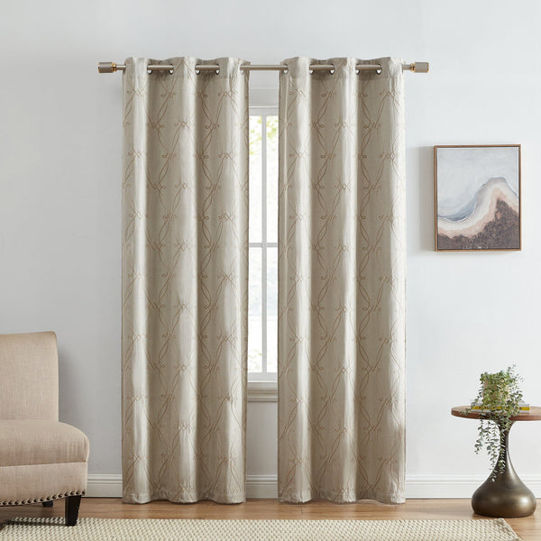 elrene Palmetto Lattice Embroidered Blackout Window Curtain Panel Set of 2