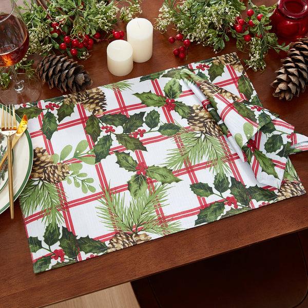 Elrene Pinecone Plaid Holiday Fabric Napkins Set Of 4