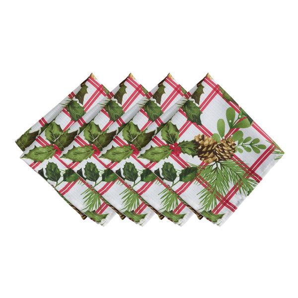 Elrene Pinecone Plaid Holiday Fabric Napkins Set Of 4