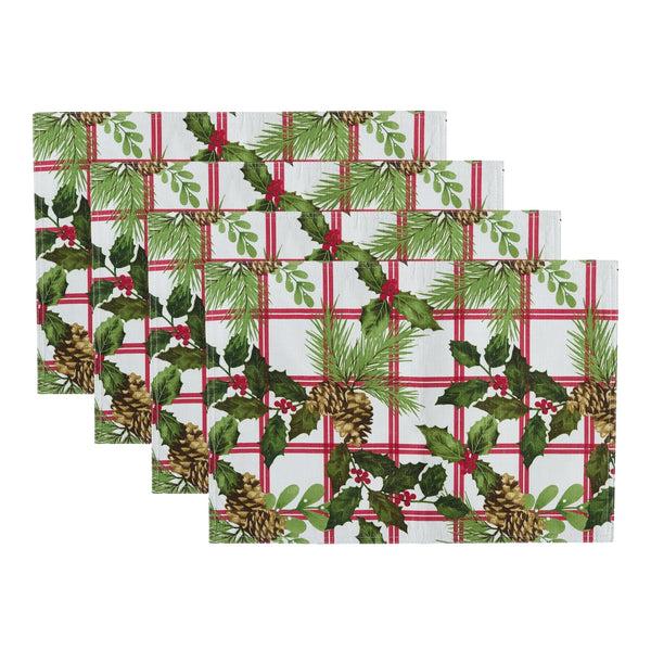 elrene Pinecone Plaid Holiday Fabric Placemats Set of 4