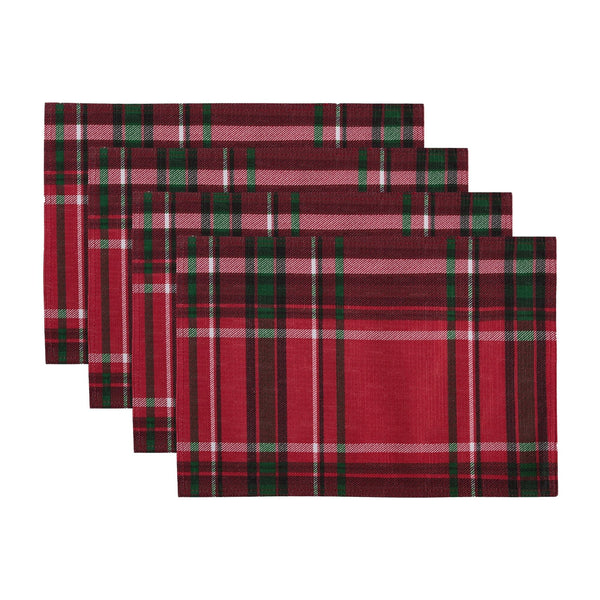 Elrene Pocono Plaid Holiday Fabric Placemats Set Of 4