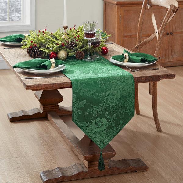 elrene Poinsettia Elegance Jacquard Holiday Table Runner
