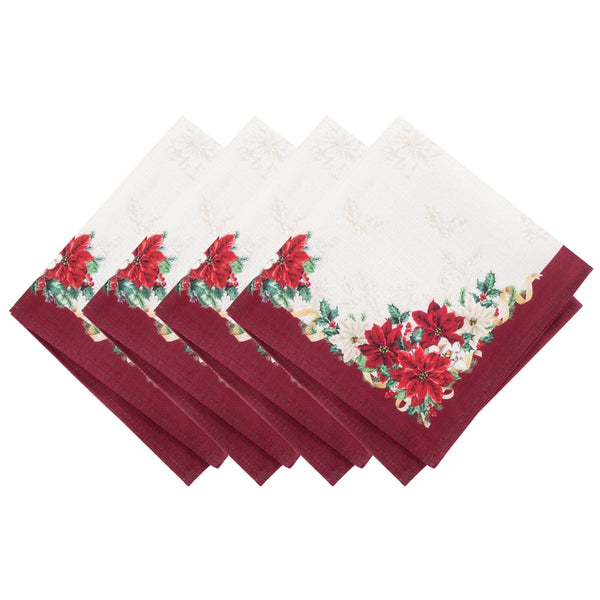 elrene Poinsettia Garlands Engineered Napkins Set of 4
