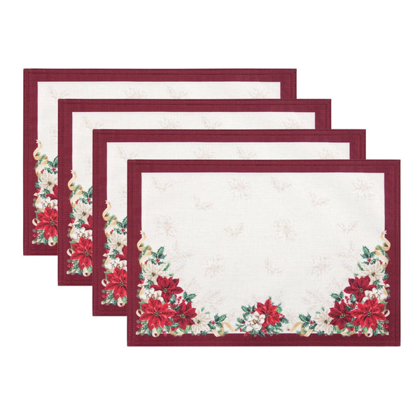elrene Poinsettia Garlands Engineered Placemats Set of 4