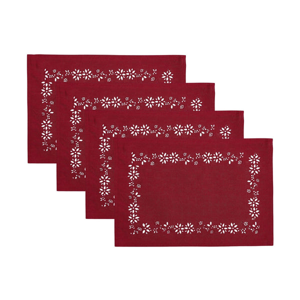 elrene Poinsettia Noel Laser Cut Placemats Set of 4