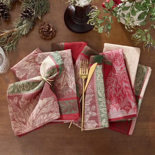 elrene Prestige Poinsettia Jacquard Napkin Set of 8