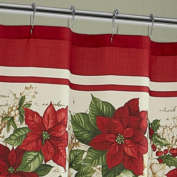 Elrene Red And White Poinsettias Holiday Fabric Shower Curtain