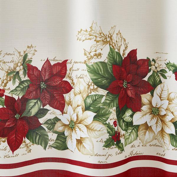 Elrene Red And White Poinsettias Holiday Fabric Shower Curtain