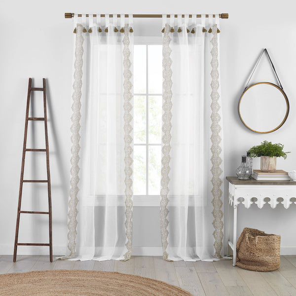 elrene Shilo Boho Sheer Tab Top Window Curtain Panel with Tassels