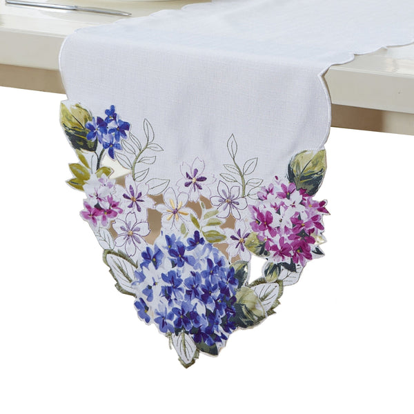 Elrene Spring Hydrangea Floral Cutwork Table Runner