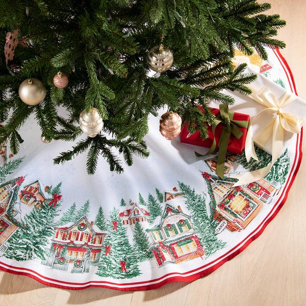 Elrene Storybook Christmas Village Holiday Round Tree Skirt