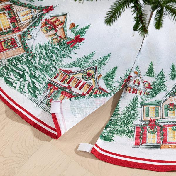 Elrene Storybook Christmas Village Holiday Round Tree Skirt