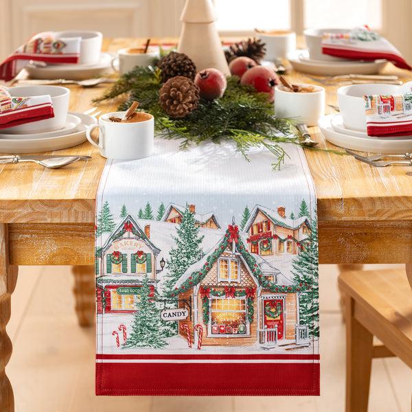elrene Storybook Christmas Village Holiday Table Runner