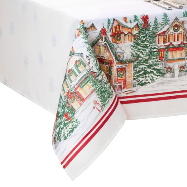 Elrene Storybook Christmas Village Holiday Tablecloth