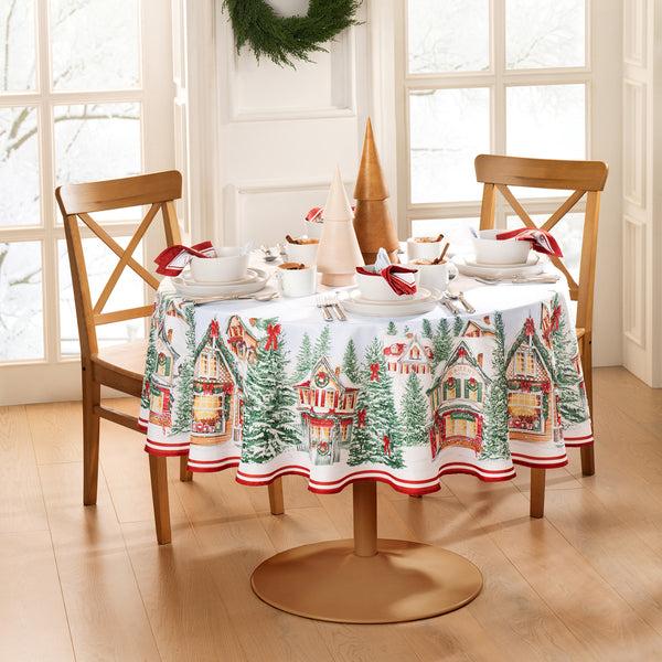 Elrene Storybook Christmas Village Holiday Tablecloth