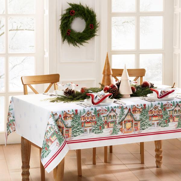 elrene Storybook Christmas Village Holiday Tablecloth