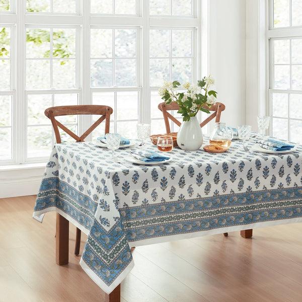 Elrene Tropez Block Print Stain & Water Resistant Indoor/Outdoor Tablecloth