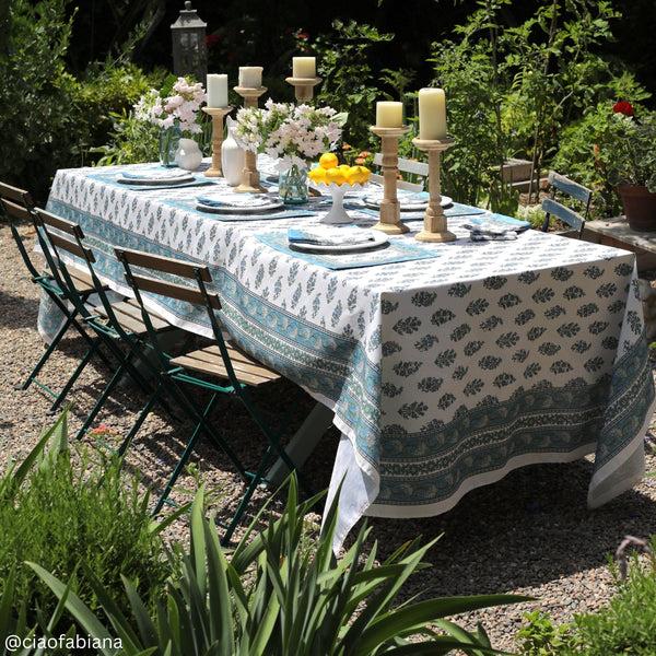 Elrene Tropez Block Print Stain & Water Resistant Indoor/Outdoor Tablecloth
