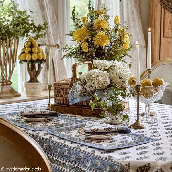 elrene Tropez Block Print Stain & Water Resistant Indoor/Outdoor Napkins Set of 4