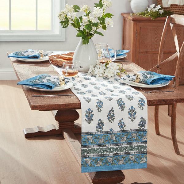 Elrene Tropez Block Print Stain & Water Resistant Indoor/Outdoor Table Runner