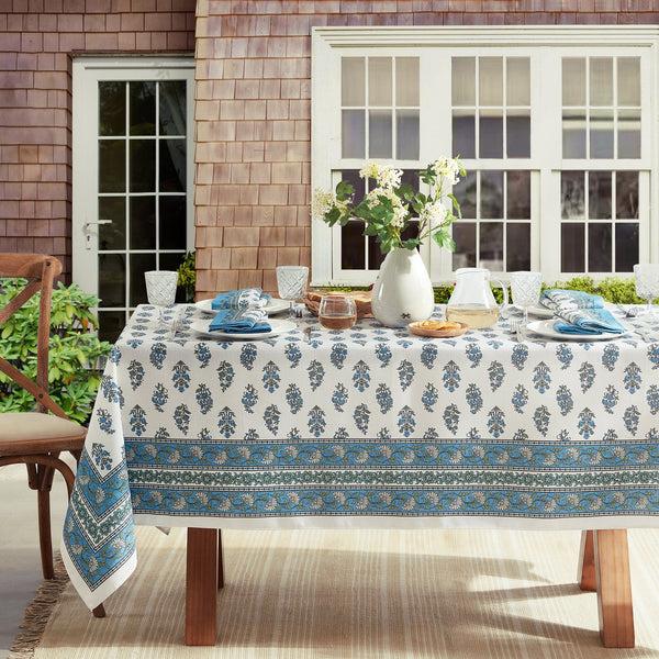 elrene Tropez Block Print Stain & Water Resistant Indoor/Outdoor Tablecloth