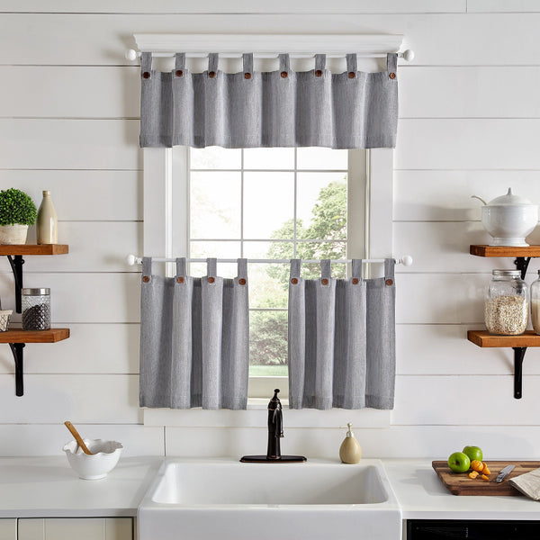 Elrene Tucker Ticking Stripe Button Tab Top Window Tier And Valance